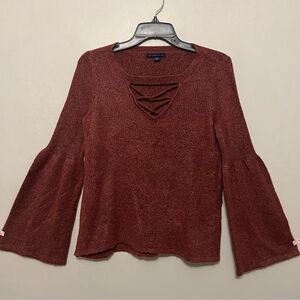 American‎ Eagle Outfitters Knit Sweater Bell Sleeve Blouse Cutout Neck Small